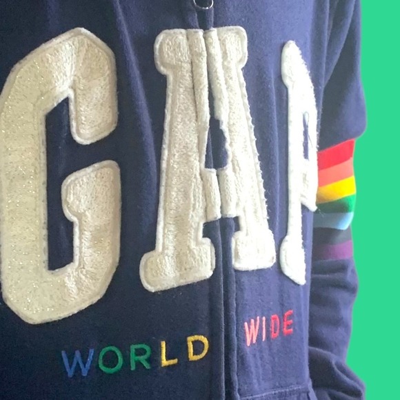 Gap Vintage Hooded Zipper Worldwide Rainbow Unisex XL 12 Reg - Picture 8 of 14